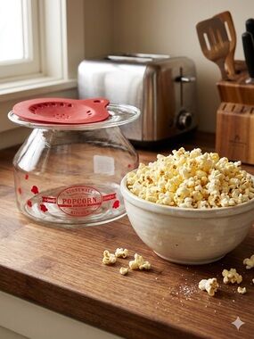 Stonewall Kitchen Glass Popcorn Maker with Silicone Lid
